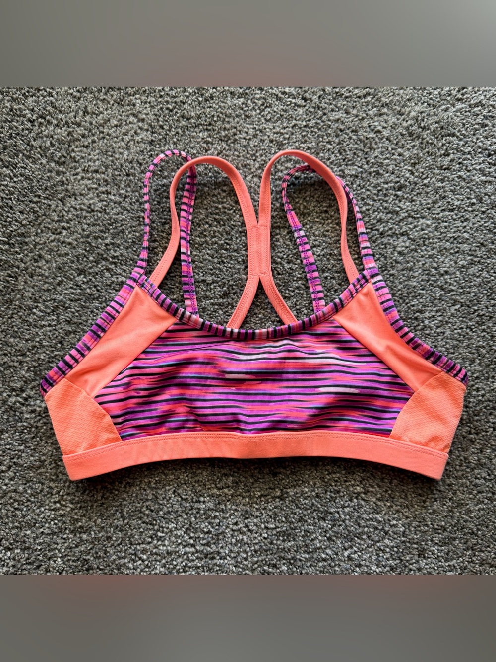 Girls Champion Coral Pink & Purple Striped sports bra/Swim Top